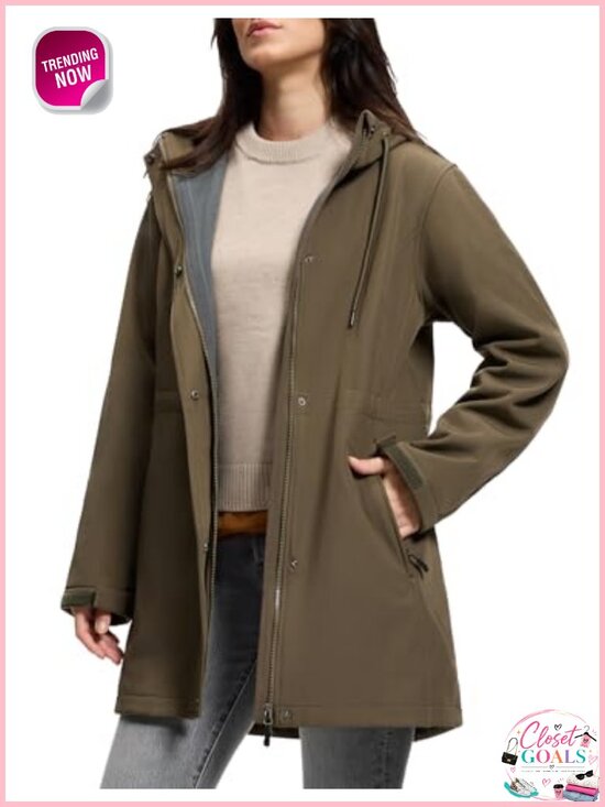 Jackets & Blazers - SaphiRose Women's Waterproof Fleece-Lined Rain Jacket Hooded Windbreaker